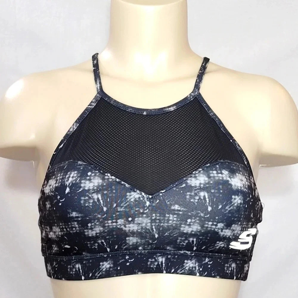 Sketchers Sport Illusion Wire Free Sports Bra SMALL Abstract Gray NWT New with T